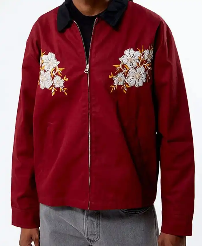 Assisted Living Burgundy Floral Patch Red Jacket - Image 2