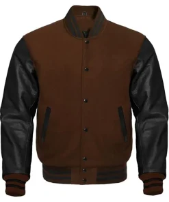 Mens Brown and Black Bomber College Style Letterman Jacket