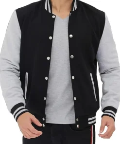 Mens College Grey and Black Letterman Varsity Jacket
