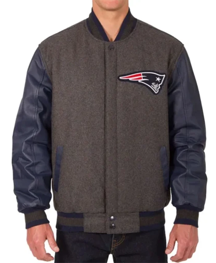 New England Patriots American Team Charcoal And Blue Varsity Jacket