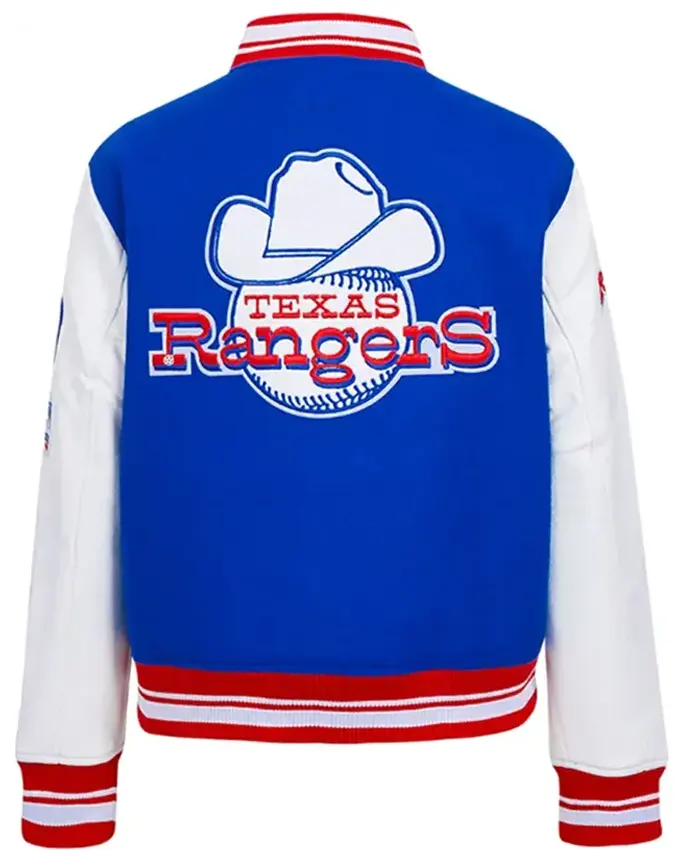 Texas Rangers Retro Classic Rib Blue Varsity Jacket - Image 2