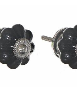 DECORATIVE SCALLOPED CERAMIC KNOB (SET OF 2) (BLACK)