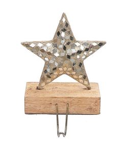 STAR STOCKING HANGER ON MANGO WOOD (CHAMPAGNE DIAMOND)