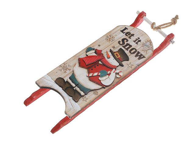 LET IT SNOW WOODEN SNOWMAN SLEIGH HANGER